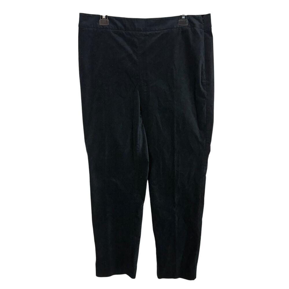 Talbots Pants Women 12 Black Stretch Velvet Size Zip Slim Fit Ankle Straight Leg